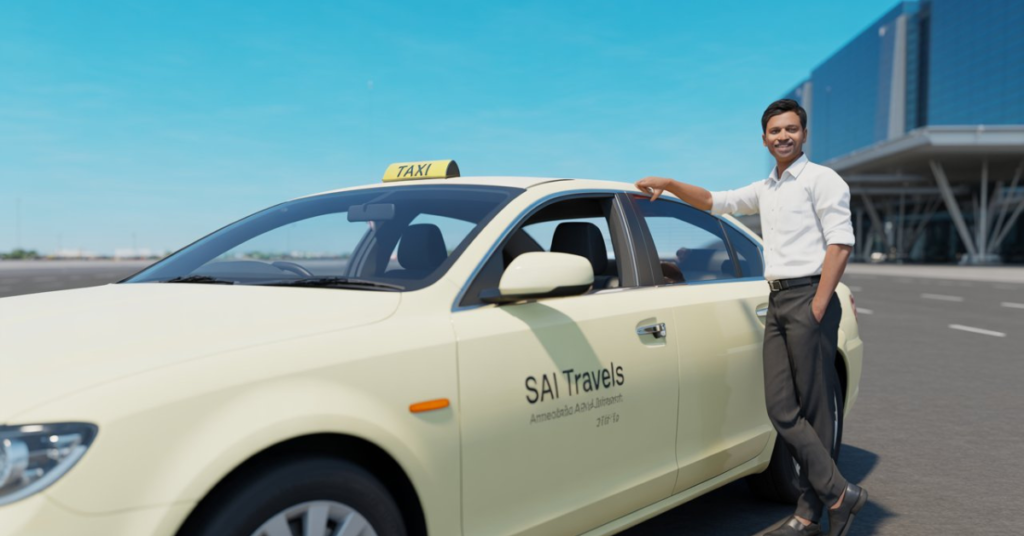 Sai Travels Airport Taxi Service in Ahmedabad vehicle at airport