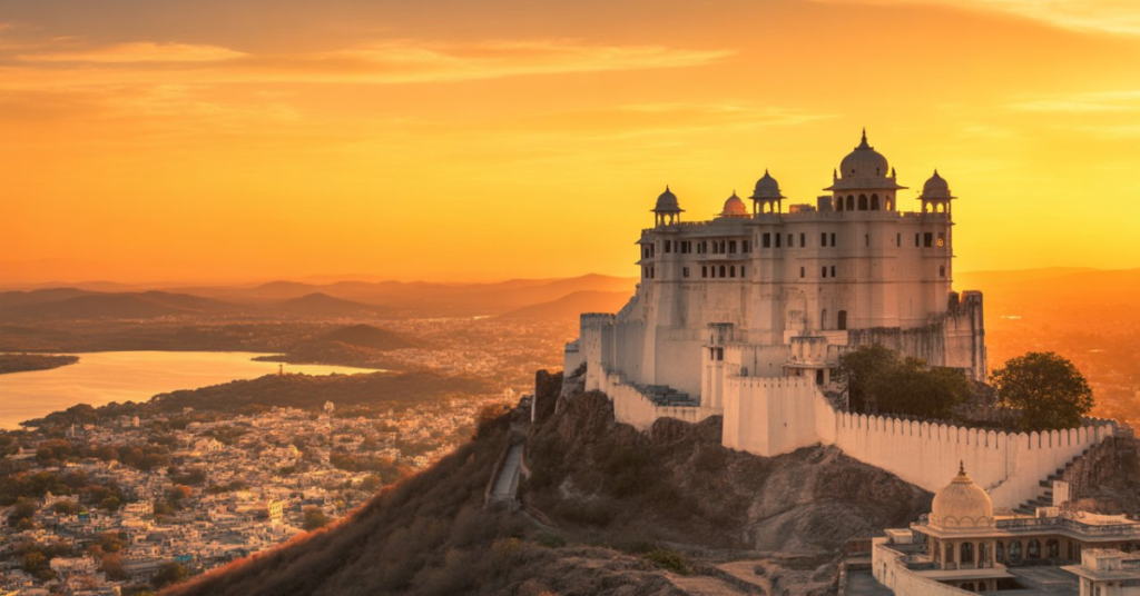 Sajjangarh Monsoon Palace sunset view after Ahmedabad to Udaipur by taxi