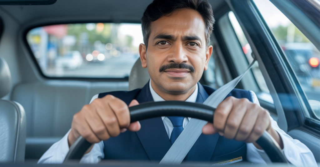 Professional driver of top rated taxi in Ahmedabad ensuring safe travel