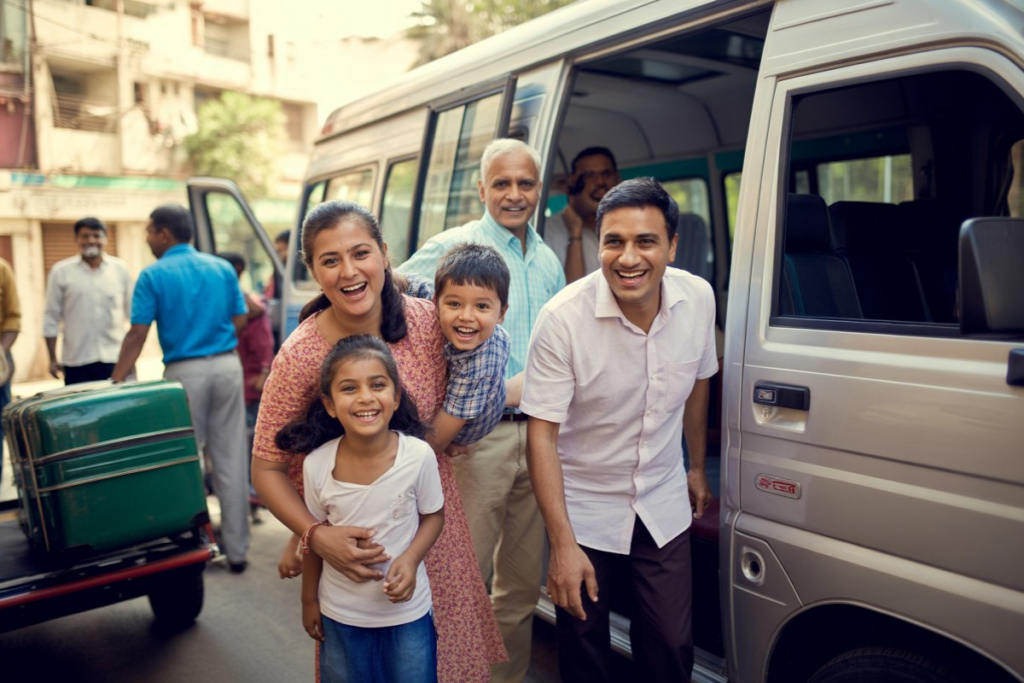 Family boarding tempo traveller Ahmedabad for comfortable group tour